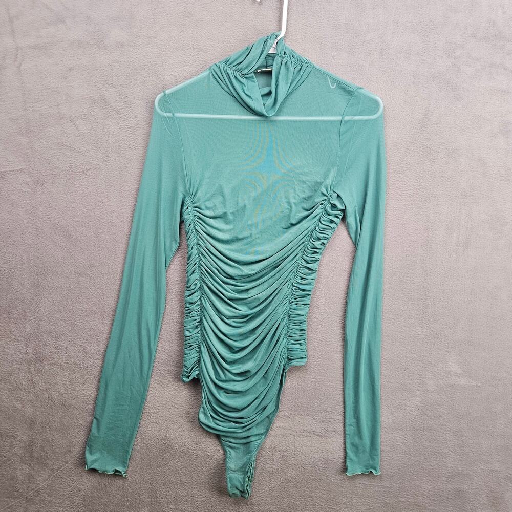 Free People Intimately Sheer Ruched Mesh Bodysuit Green Size Large